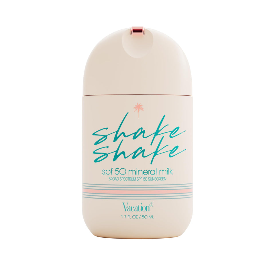VACATION front packaging showing compact sun-safe bottle and SPF 50 benefit