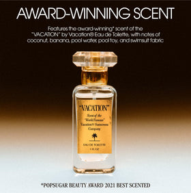 VACATION oil droplet on skin highlighting moisturizing glow