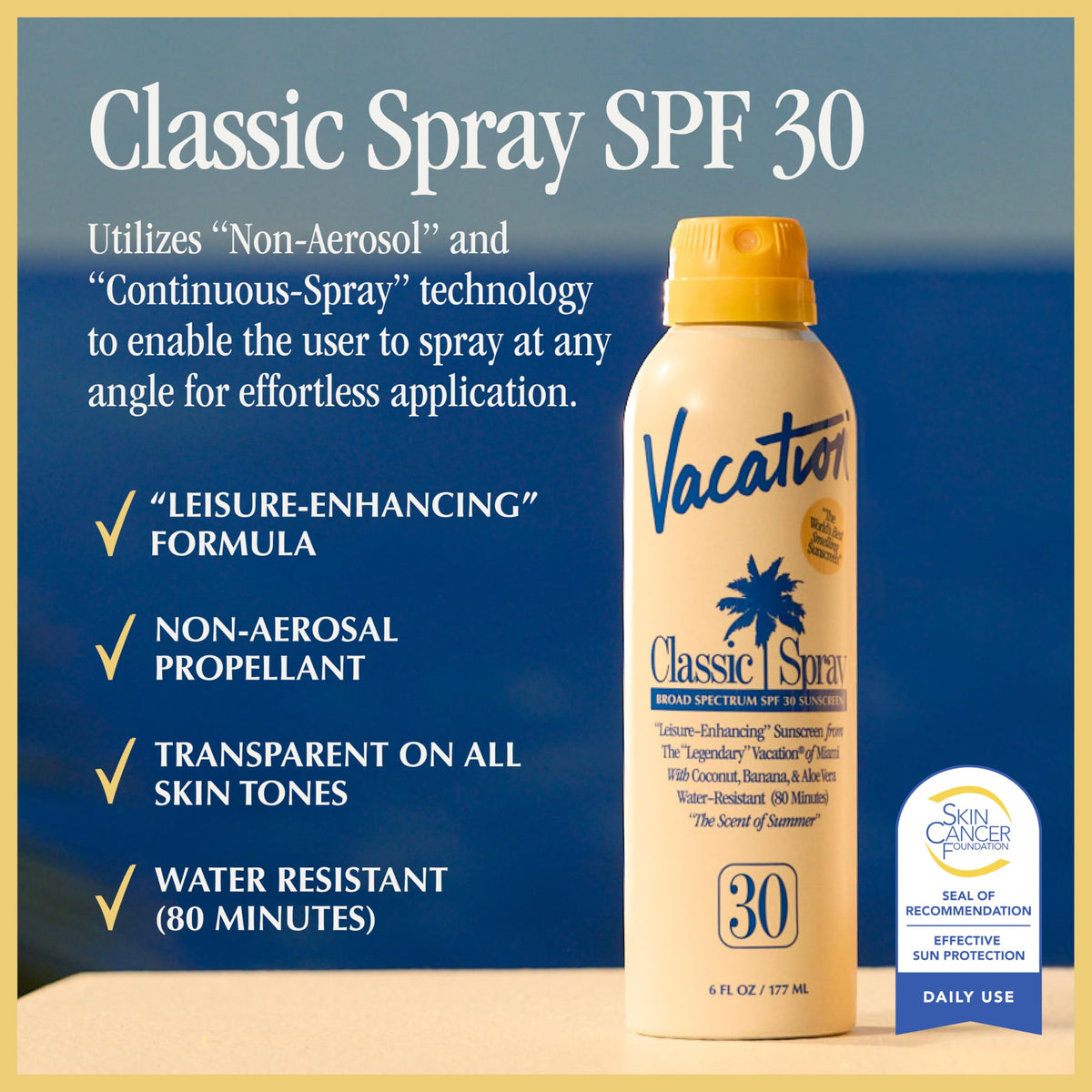 VACATION sunscreen texture on skin showing clear, non-greasy finish