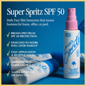 VACATION fine mist nozzle close-up delivering even, invisible coverage