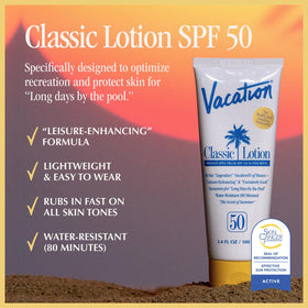VACATION close-up of lotion texture highlighting fast-absorbing feel
