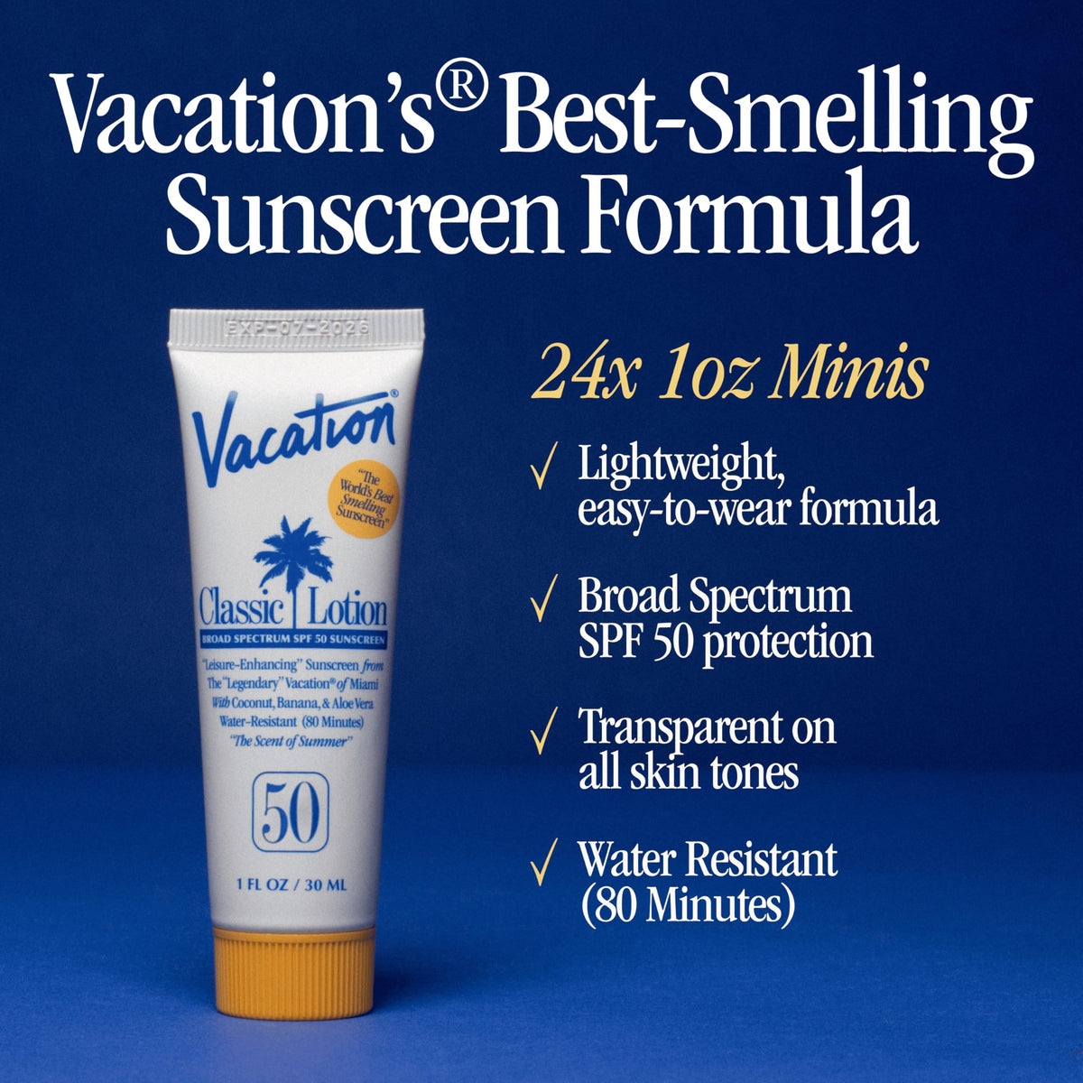 VACATION lotion texture swiped on skin demonstrating quick absorption