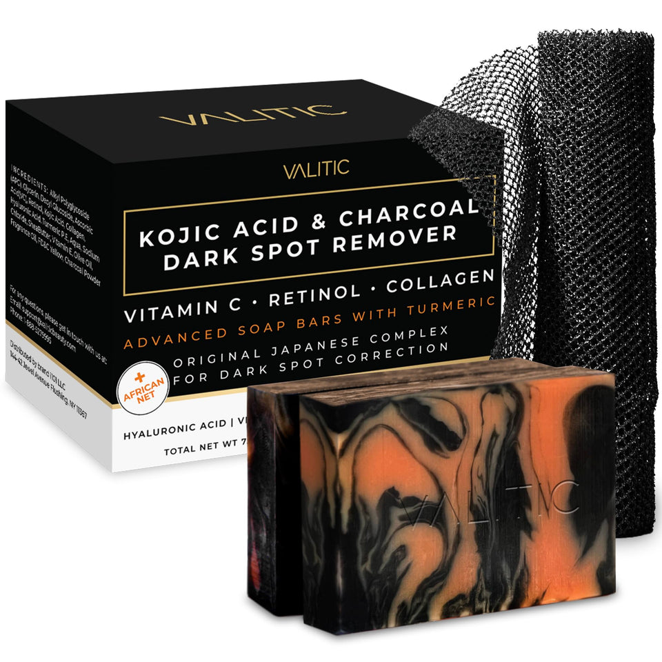 VALITIC front packaging showing dual black soap bars and benefits