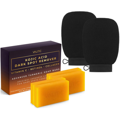 VALITIC front packaging showing four soap bars and gloves for brightening