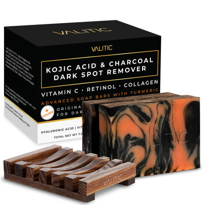 VALITIC front packaging showing two black soap bars and holder for convenient storage