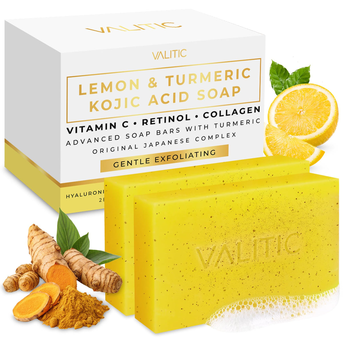 VALITIC front packaging showing brightening soap benefits and ingredients