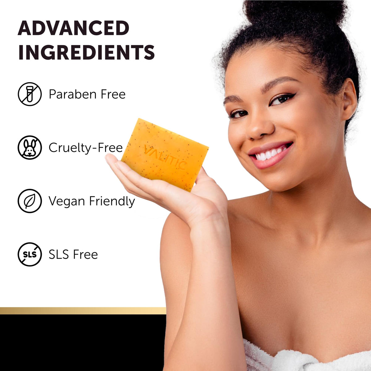 VALITIC soap held in hand showing size and travel-friendly benefit