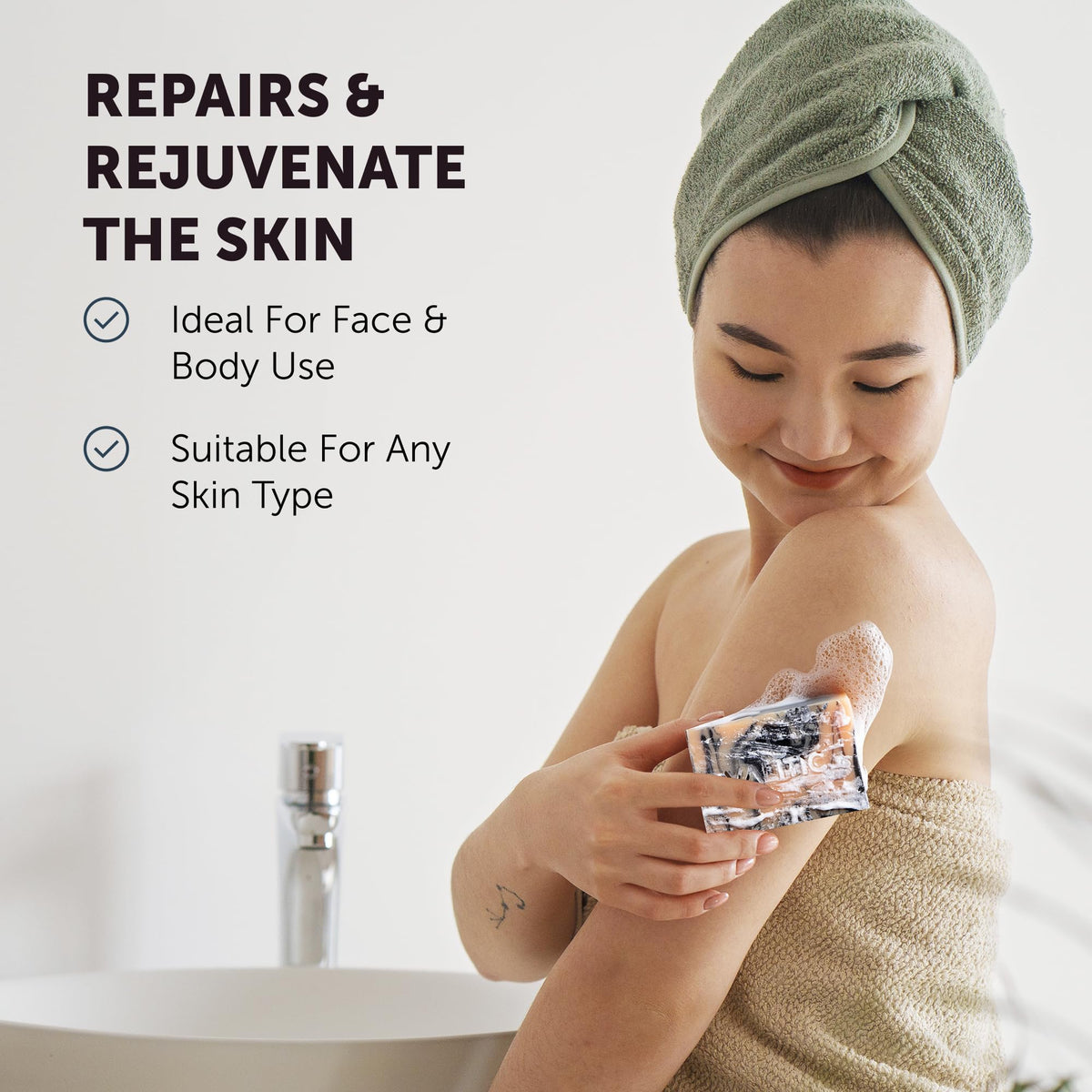 VALITIC applying soap to face highlighting gentle brightening effect