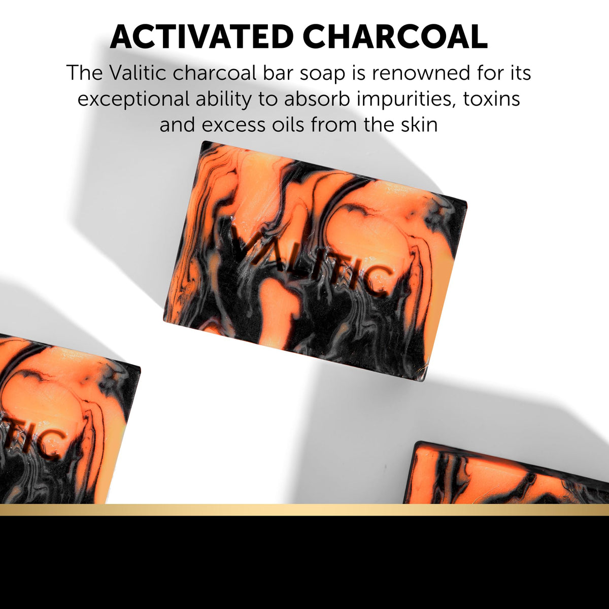 VALITIC soap texture close-up highlighting charcoal granules and turmeric