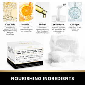 VALITIC ingredients display with turmeric and kojic acid indicating brightening action