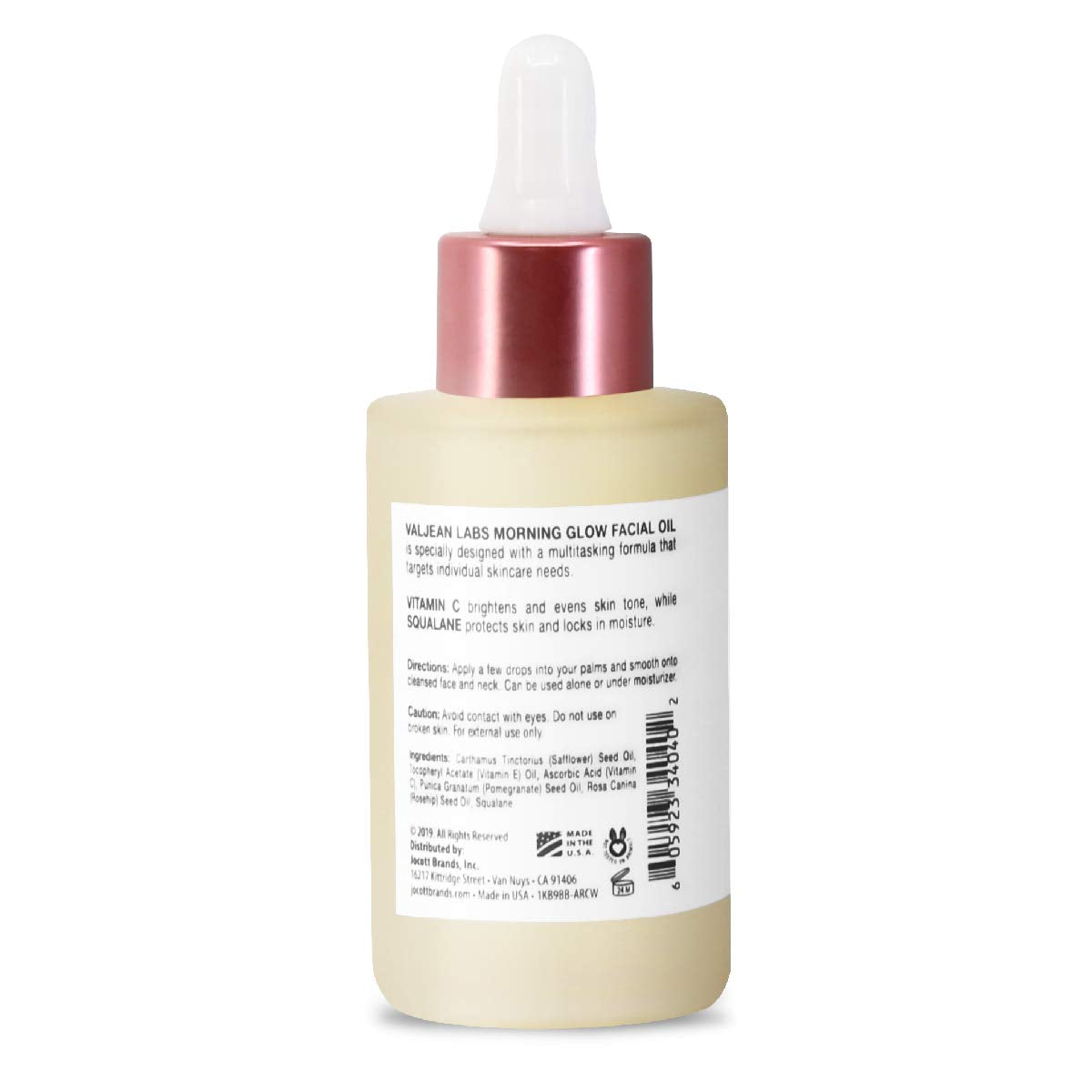 VALJEAN LABS label close-up highlighting vitamin C and squalane benefits