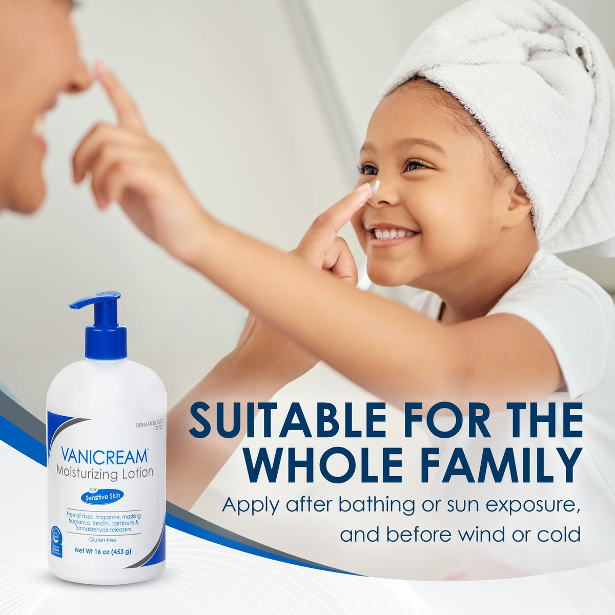 Vanicream bottle on bath counter for daily skin hydration routine