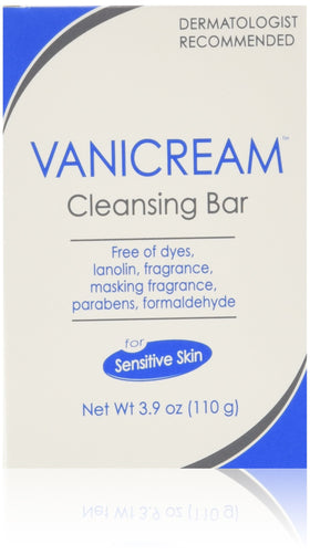 Vanicream front packaging showing four fragrance-free bars and clear labeling benefit gentle cleansing