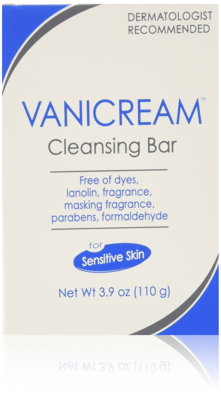 Vanicream front packaging showing four fragrance-free bars and clear labeling benefit gentle cleansing