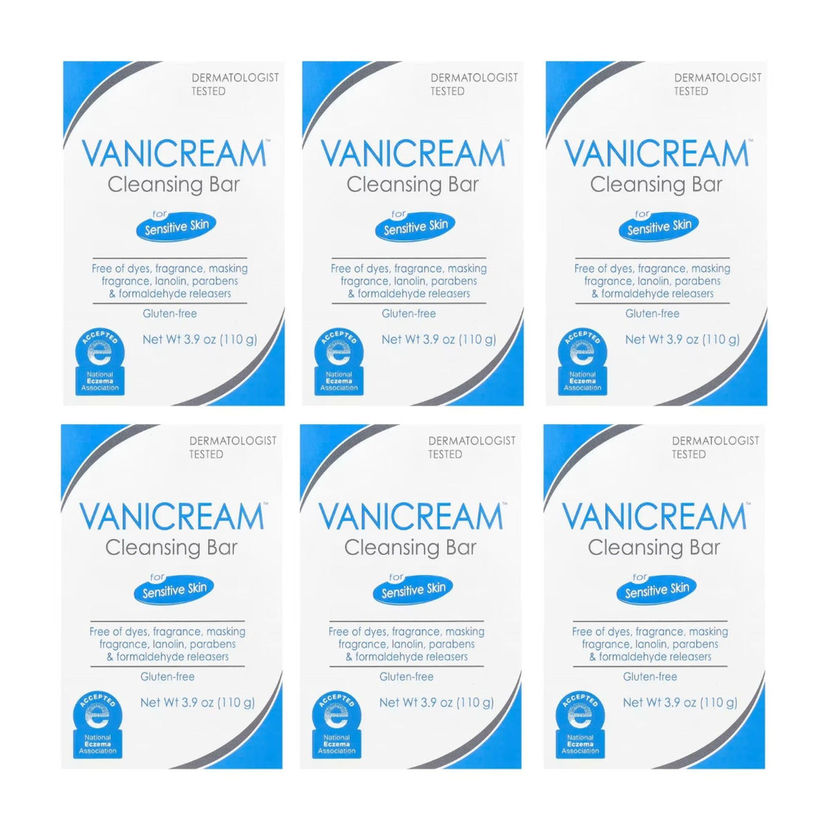 Vanicream front packaging showing an unscented cleansing bar, gentle cleansing for sensitive skin
