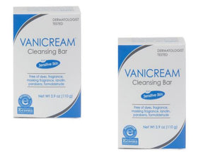 Vanicream cleansing bar front view showing unscented packaging and gentle benefit