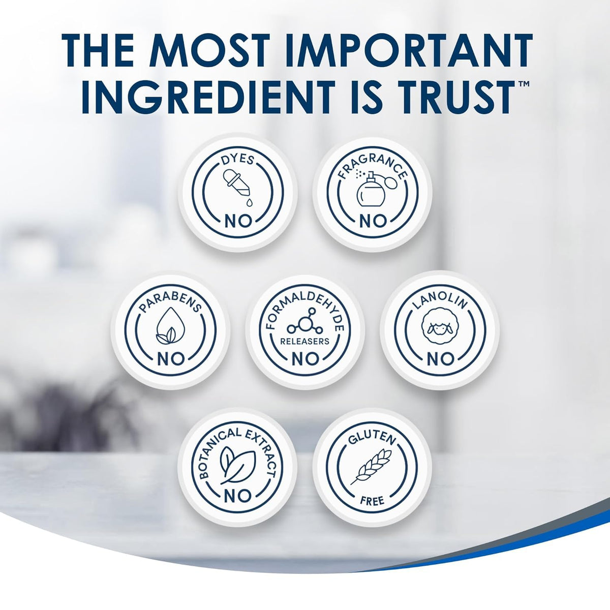 Vanicream ingredients panel close-up showing excluded irritants, reassurance for sensitive skin