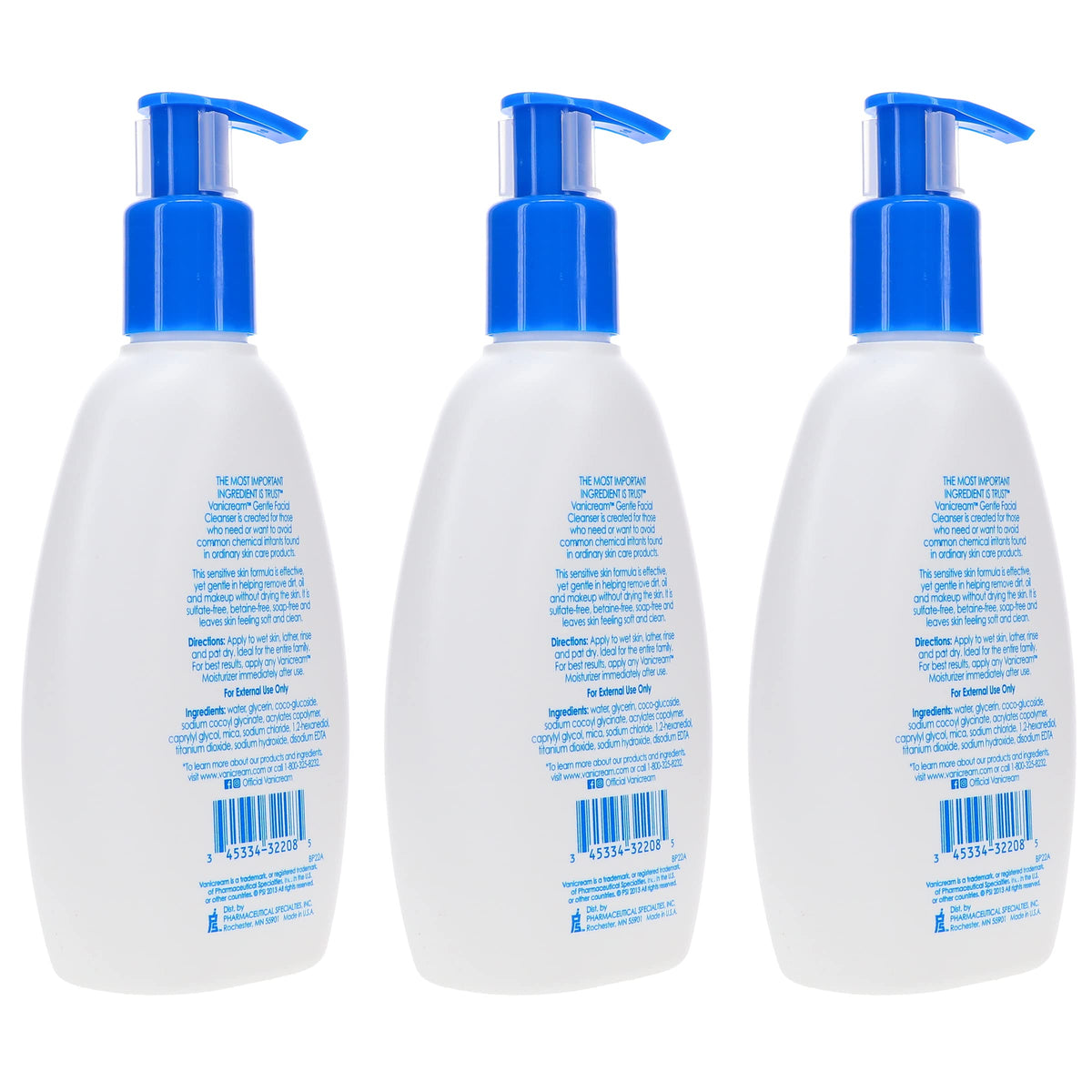 Vanicream cleanser dispensing into hand showing smooth texture and control