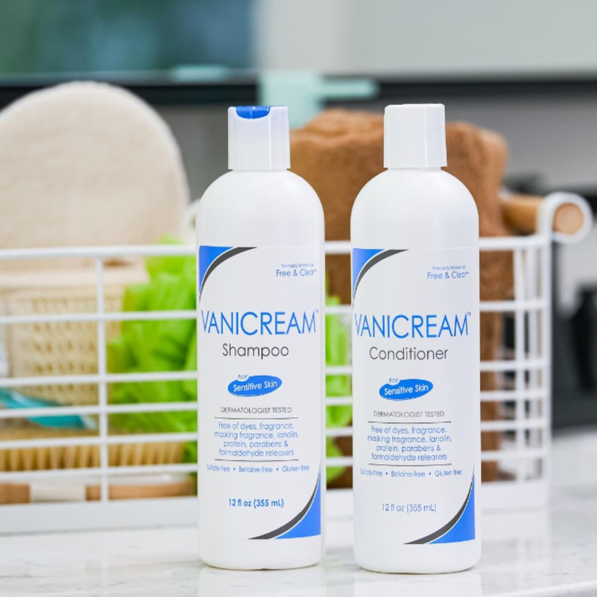 Vanicream shampoo pouring to show gentle, sulfate-free cleansing benefit