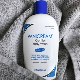 Vanicream shampoo pump close-up highlighting no-fragrance formula benefit