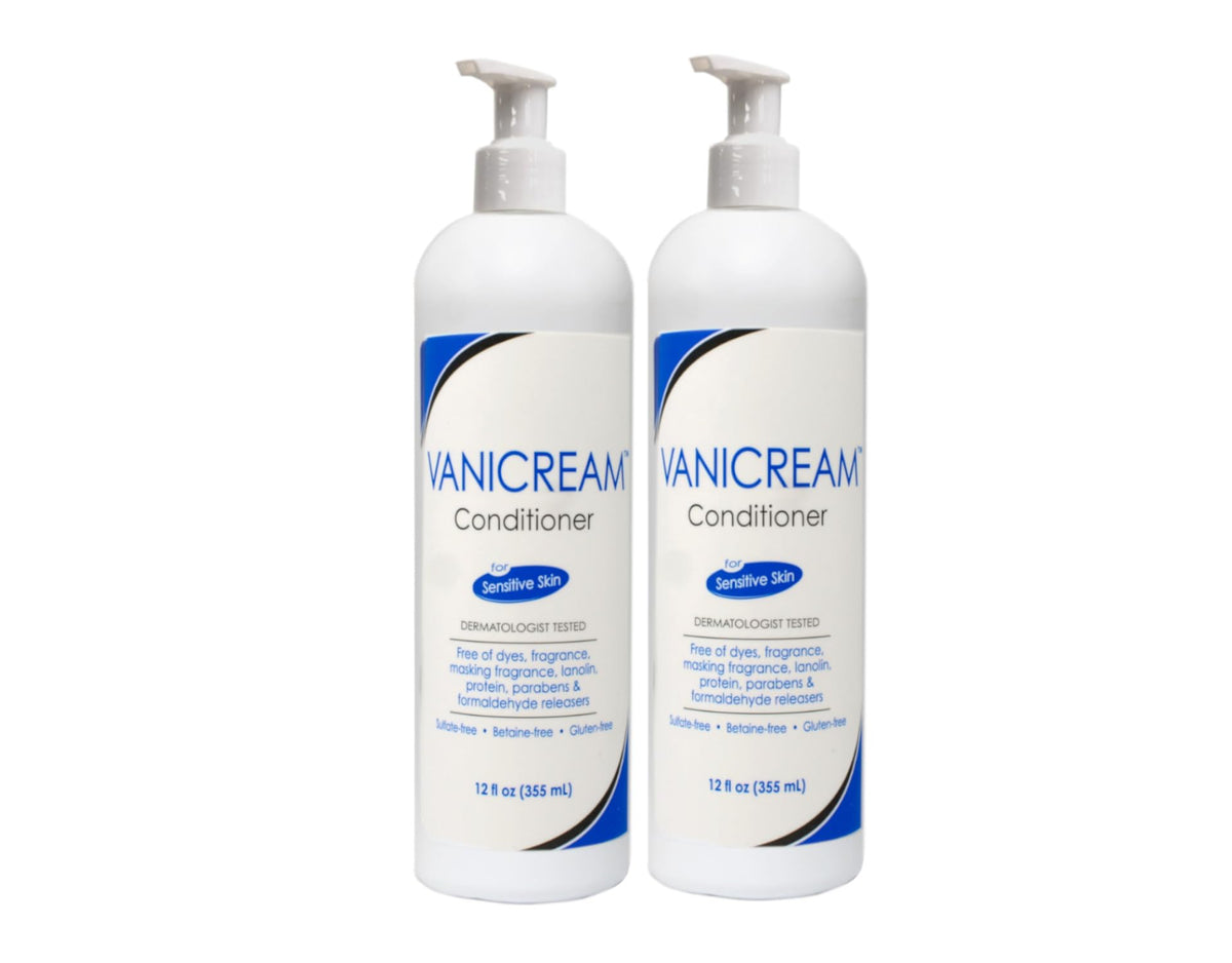Vanicream bottles arranged on shower shelf showing everyday convenience benefit