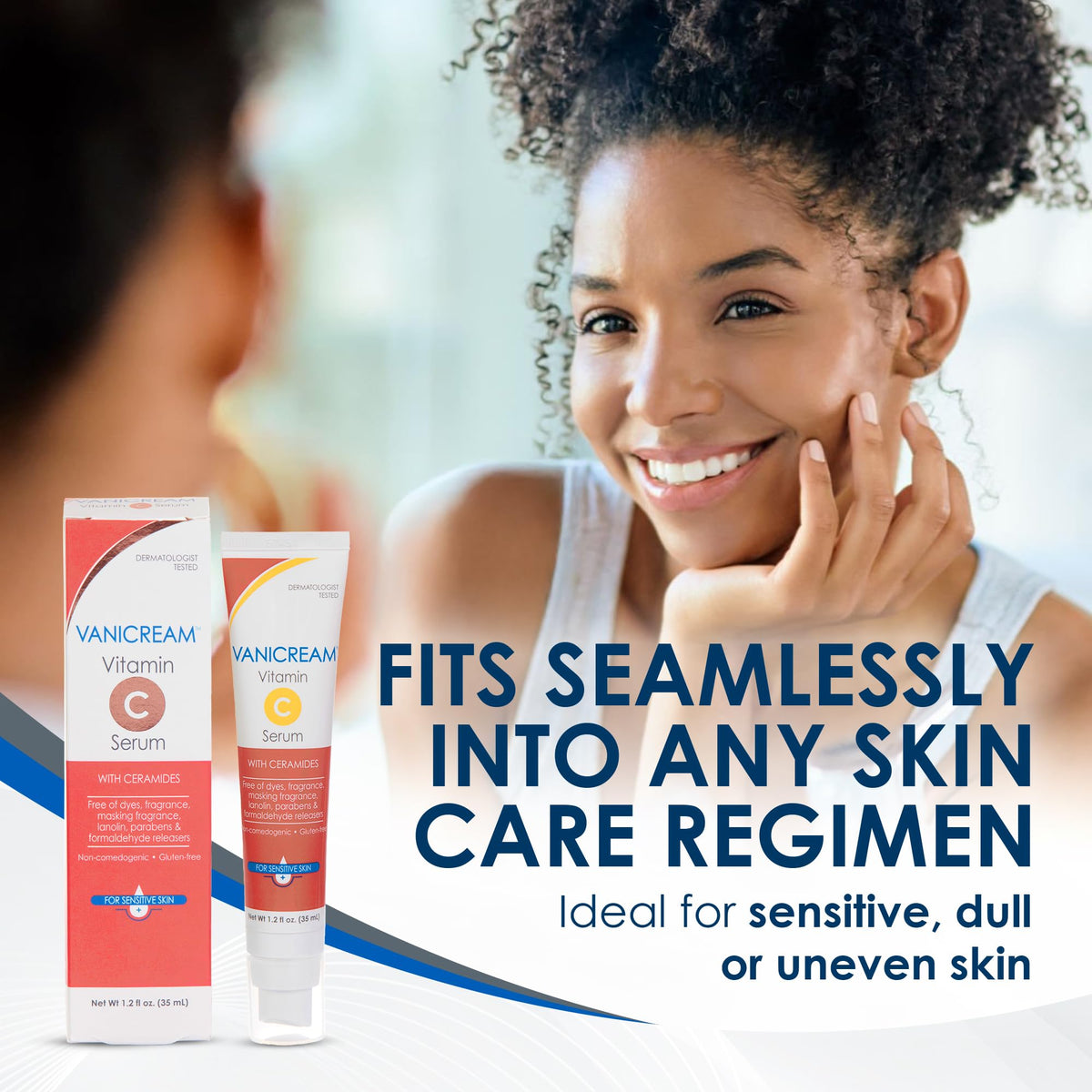 Vanicream milky serum texture on fingertip highlighting quick absorption