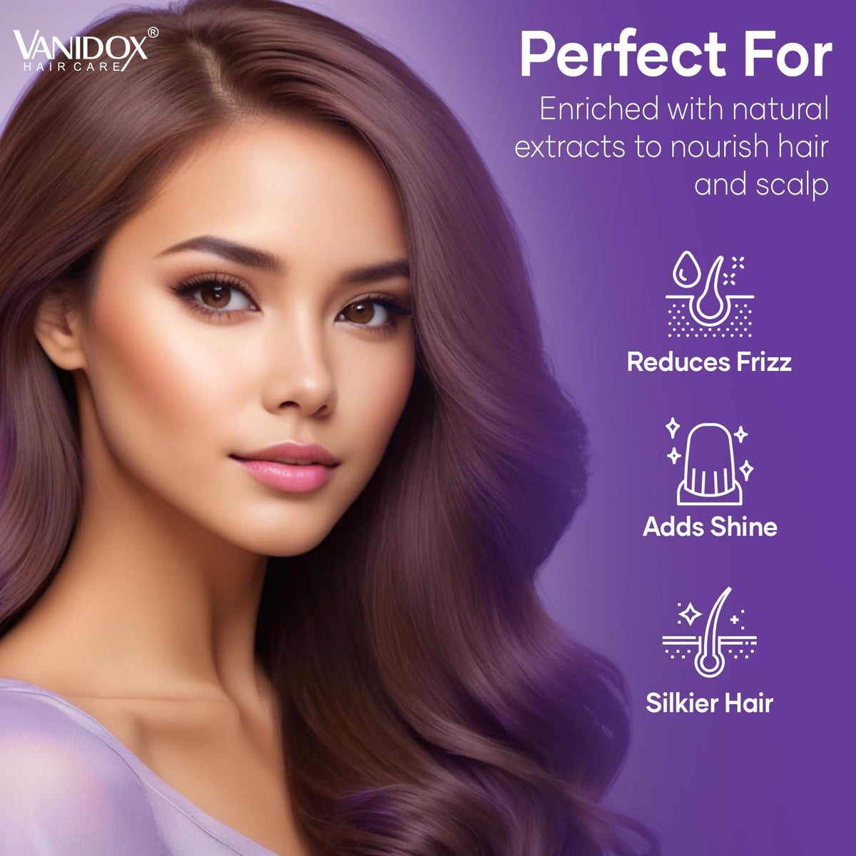 VANIDOX illustrated before and after scalp showing reduced visible flakes and cleaner scalp