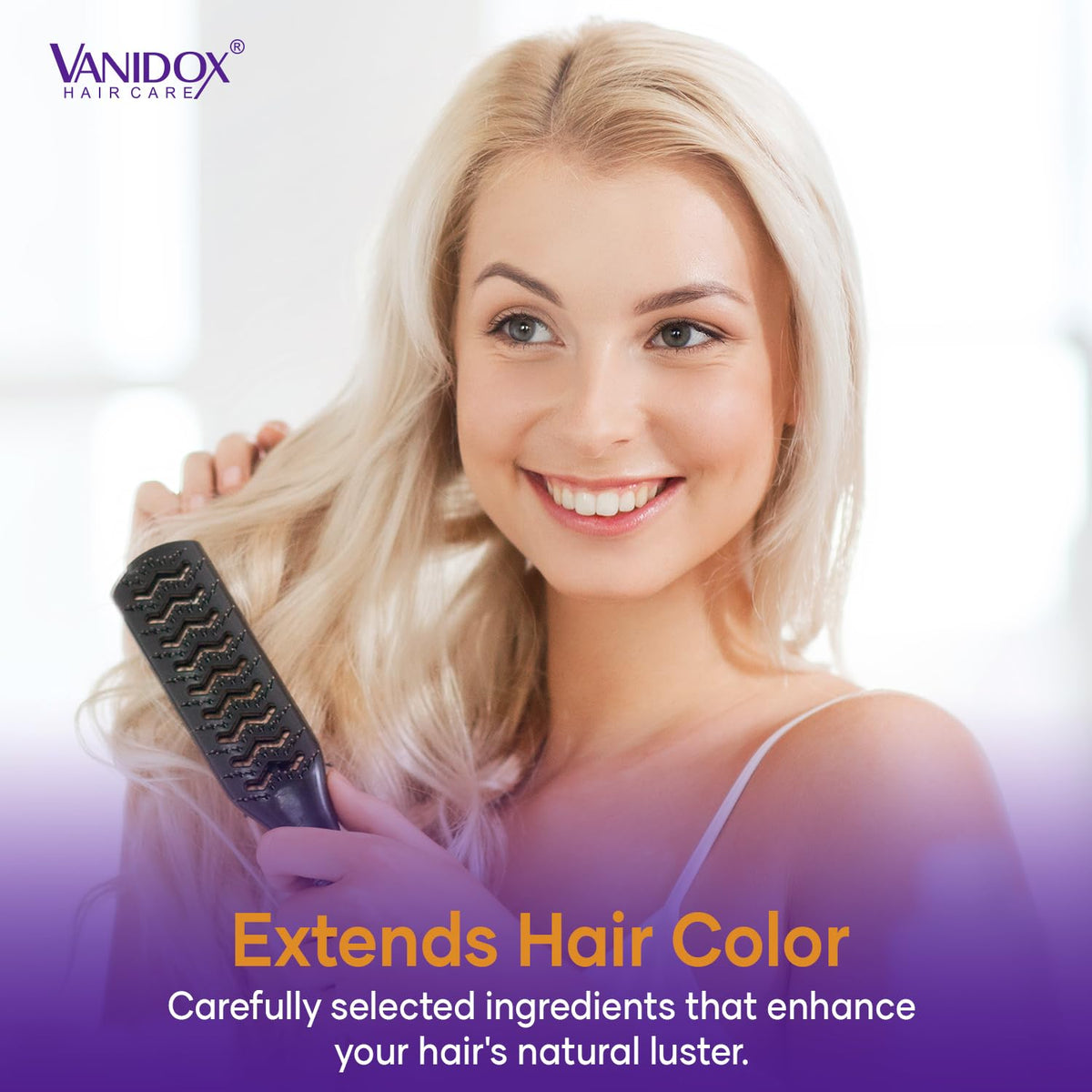 VANIDOX before and after toning results showing reduced brassiness and cooler blonde tones