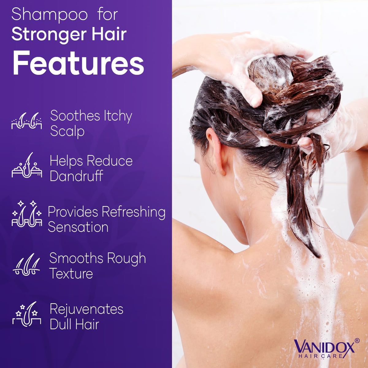 VANIDOX label close-up listing tea tree, lavender, mint and active nourishing ingredients