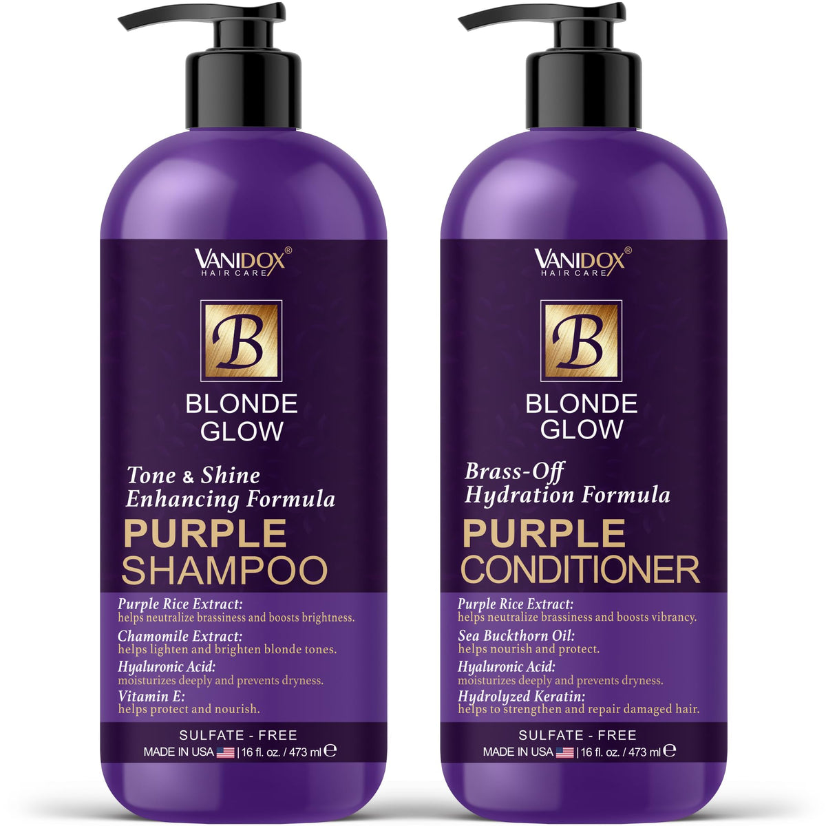 VANIDOX front packaging set showing 16 fl oz bottles and clear branding for salon-quality care