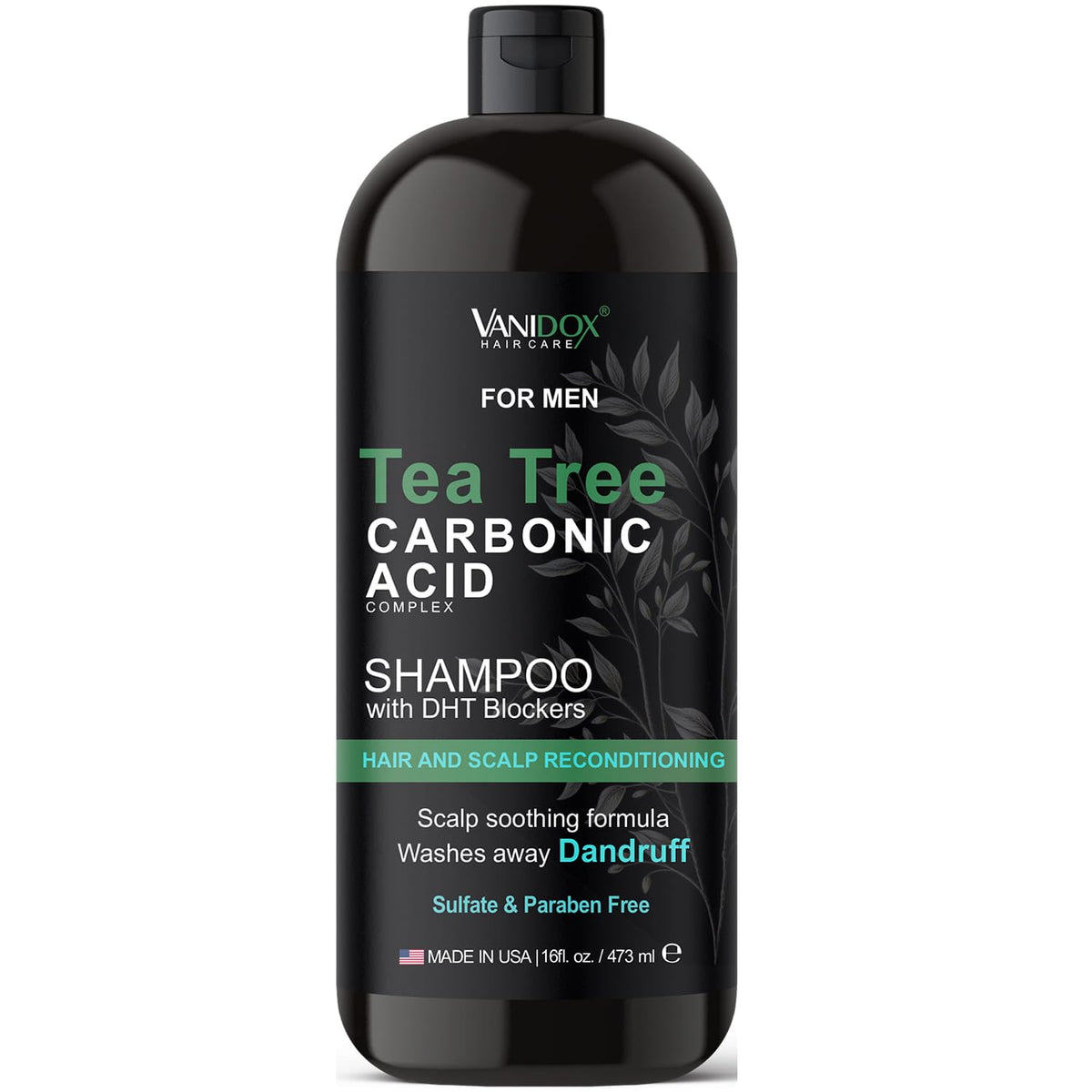 VANIDOX front packaging showing tea tree shampoo for quick identification and purchase benefit