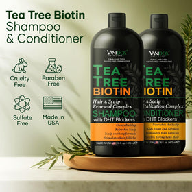 VANIDOX ingredient bottles with tea tree and biotin highlighting clarity
