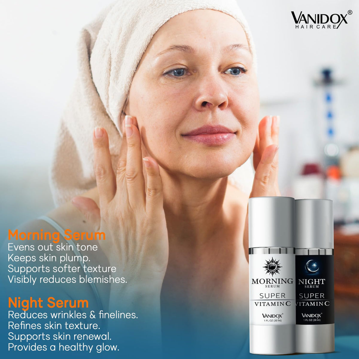 VANIDOX label close-up listing Vitamin C, retinol, peptides and ceramides