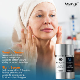 VANIDOX label close-up listing Vitamin C, retinol, peptides and ceramides