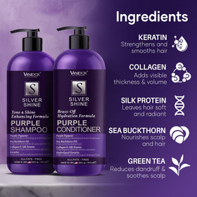 VANIDOX shampoo poured to show purple cream texture that neutralizes brassiness