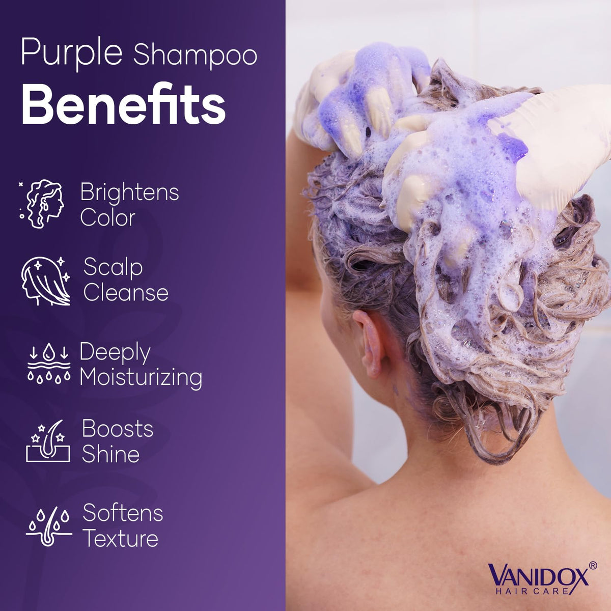VANIDOX pouring shampoo into hand demonstrating easy application