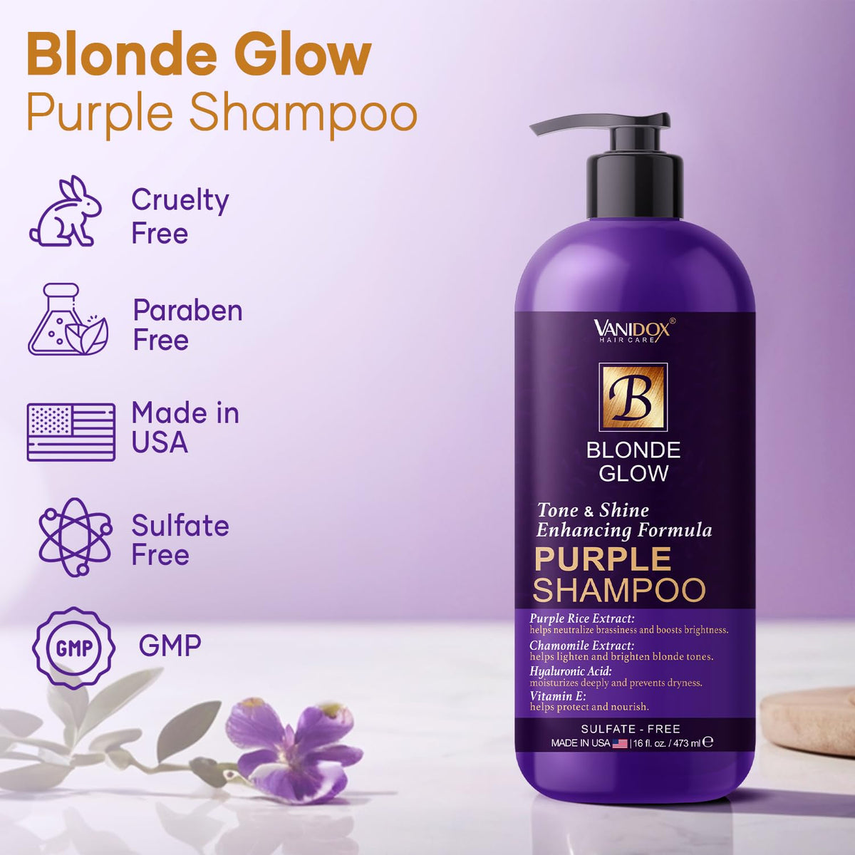 VANIDOX thick purple shampoo texture on palm illustrating rich moisturizing lather