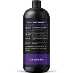 VANIDOX bottle next to common items showing 16 fl oz size and real-world scale