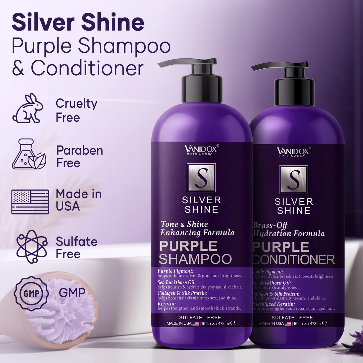 VANIDOX shampoo bottle close-up showing label and sulfate-free formulation benefit