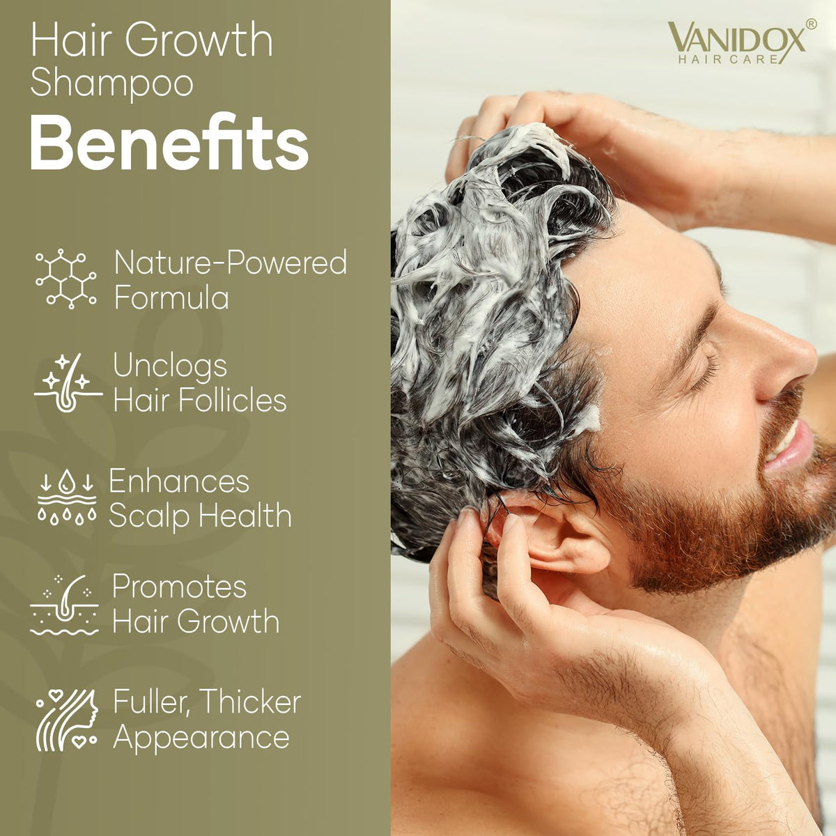 VANIDOX shampoo texture close-up illustrates rich creamy lather