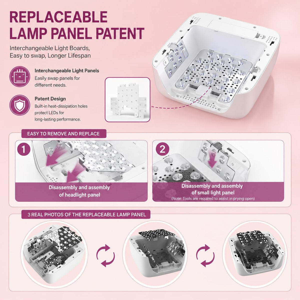 VANIRXELTO lamp in use curing gel nails illustrating efficient even curing