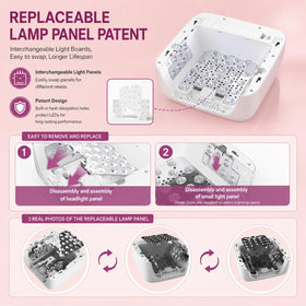 VANIRXELTO lamp in use curing gel nails illustrating efficient even curing