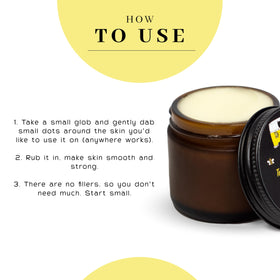 VanMan Company natural ingredients arranged: bison tallow, honey, olive oil benefit clarity