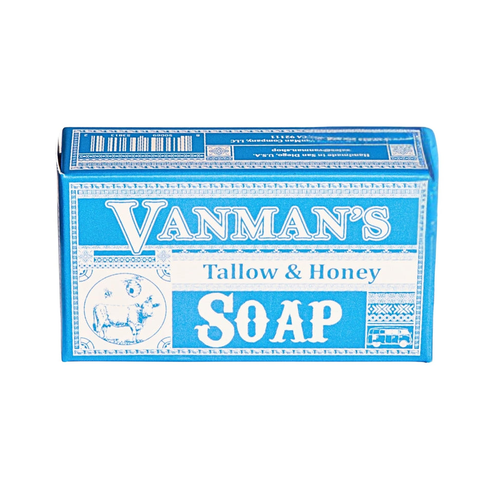 VanMan front packaging showing unscented tallow and honey benefits