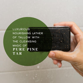 VanMan pine tar and charcoal swirl detail illustrating deep cleansing action