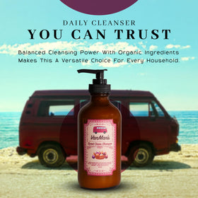 The VanMan Company recycled glass bottle detail emphasizing sustainable packaging benefit
