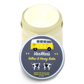 The VanMan Company front tin showing compact 2 oz balm for travel