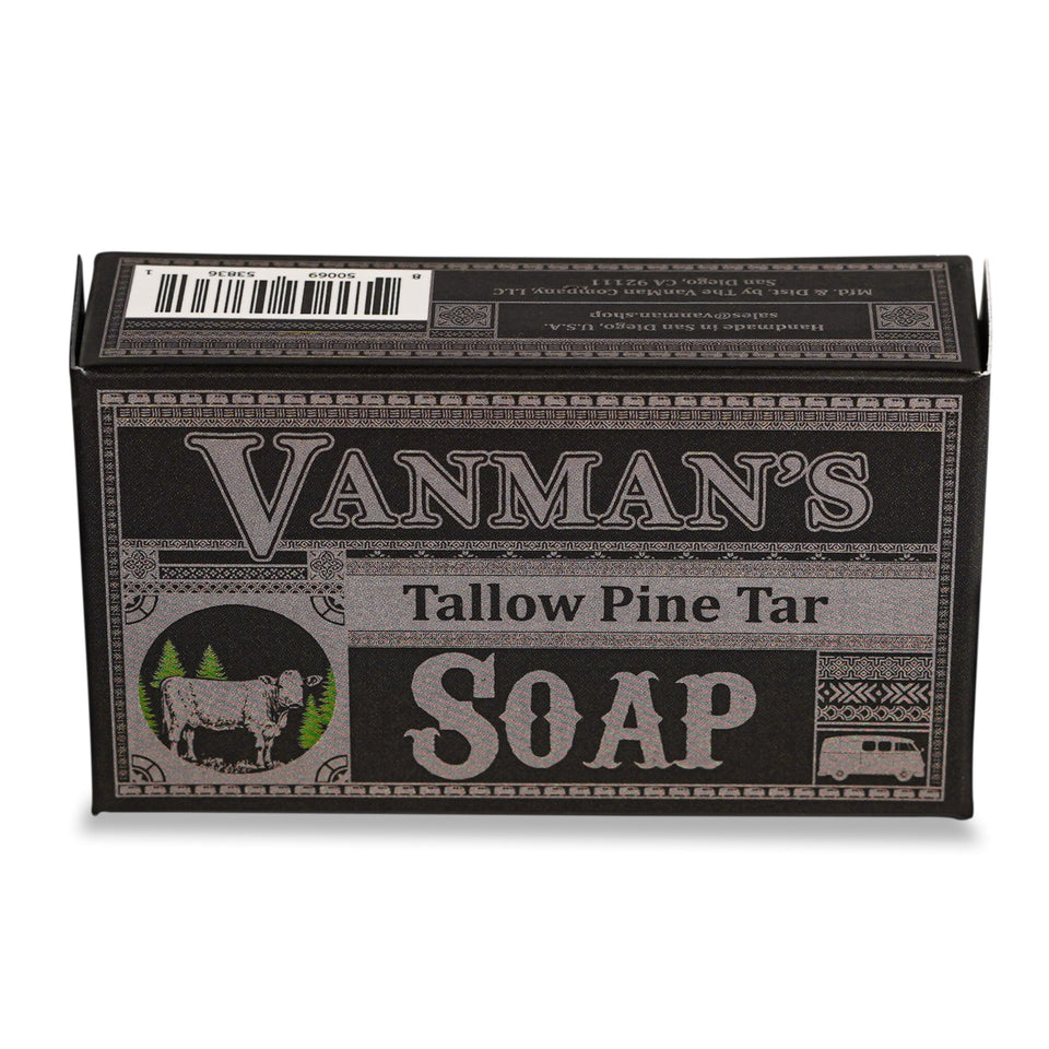 VanMan front packaging showing bar and branding, highlights nourishing tallow