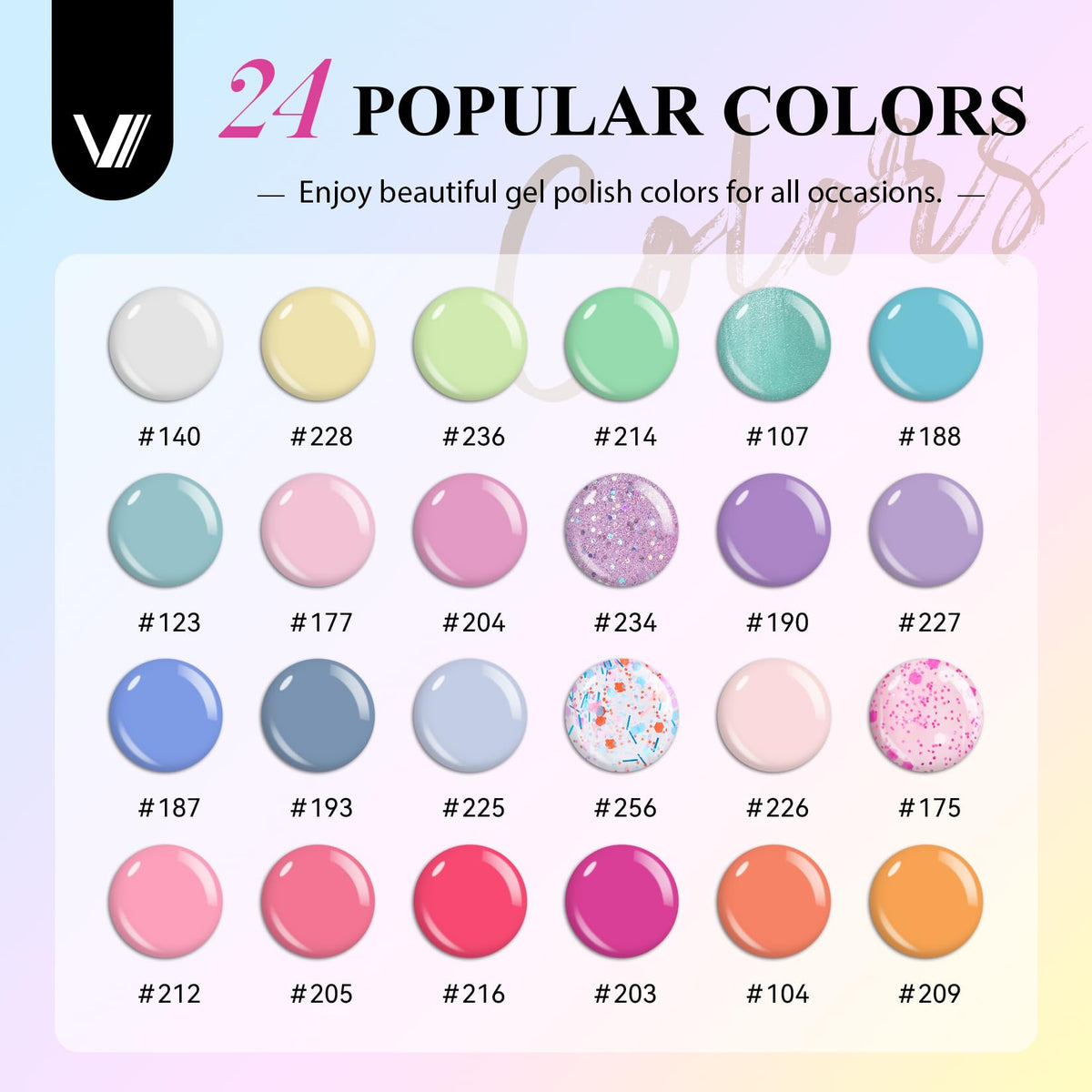 VANREESA 24-color bottles arranged to show color variety for instant inspiration
