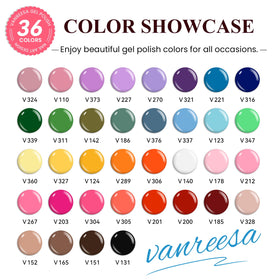 VANREESA display of 36 gel polish bottles offering variety